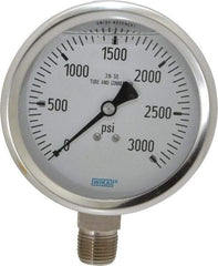 Wika - 4" Dial, 1/2 Thread, 0-3,000 Scale Range, Pressure Gauge - Lower Connection Mount, Accurate to 1% of Scale - Caliber Tooling