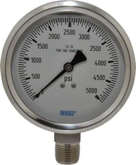 Wika - 4" Dial, 1/2 Thread, 0-5,000 Scale Range, Pressure Gauge - Lower Connection Mount, Accurate to 1% of Scale - Caliber Tooling