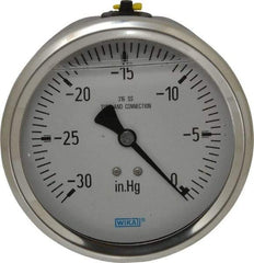 Wika - 4" Dial, 1/2 Thread, 30-0 Scale Range, Pressure Gauge - Lower Back Connection Mount, Accurate to 1% of Scale - Caliber Tooling