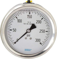 Wika - 4" Dial, 1/2 Thread, 0-300 Scale Range, Pressure Gauge - Lower Back Connection Mount, Accurate to 1% of Scale - Caliber Tooling