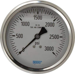 Wika - 4" Dial, 1/2 Thread, 0-3,000 Scale Range, Pressure Gauge - Lower Back Connection Mount, Accurate to 1% of Scale - Caliber Tooling