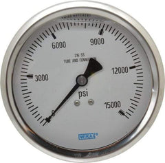 Wika - 4" Dial, 1/2 Thread, 0-15,000 Scale Range, Pressure Gauge - Lower Back Connection Mount, Accurate to 1% of Scale - Caliber Tooling