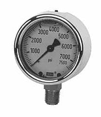 Wika - 4" Dial, 1/4 Thread, 0-3,000 Scale Range, Pressure Gauge - Lower Back Connection Mount, Accurate to 1% of Scale - Caliber Tooling