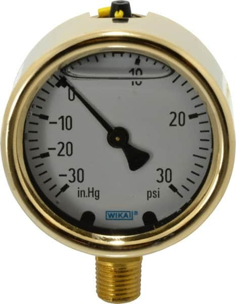 Wika - 2-1/2" Dial, 1/4 Thread, 30-0-30 Scale Range, Pressure Gauge - Lower Connection Mount, Accurate to 1.5% of Scale - Caliber Tooling