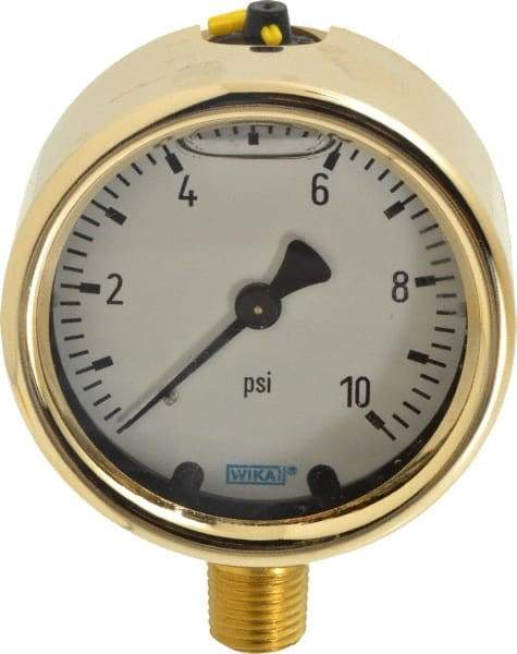 Wika - 2-1/2" Dial, 1/4 Thread, 0-10 Scale Range, Pressure Gauge - Lower Connection Mount, Accurate to 1.5% of Scale - Caliber Tooling