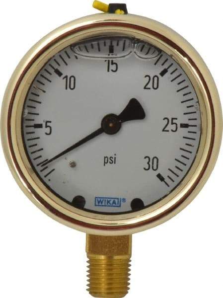 Wika - 2-1/2" Dial, 1/4 Thread, 0-30 Scale Range, Pressure Gauge - Lower Connection Mount, Accurate to 1.5% of Scale - Caliber Tooling