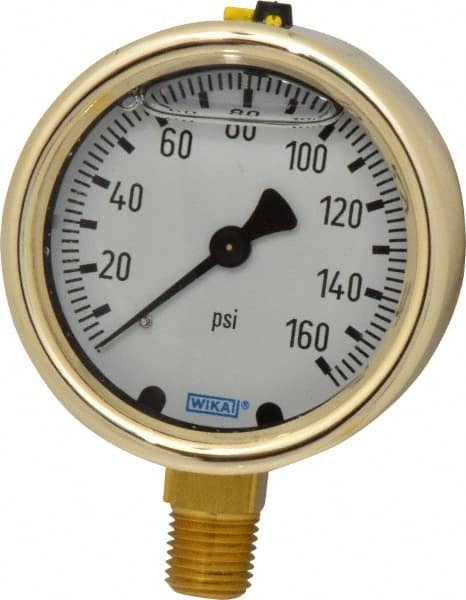 Wika - 2-1/2" Dial, 1/4 Thread, 0-160 Scale Range, Pressure Gauge - Lower Connection Mount, Accurate to 1.5% of Scale - Caliber Tooling