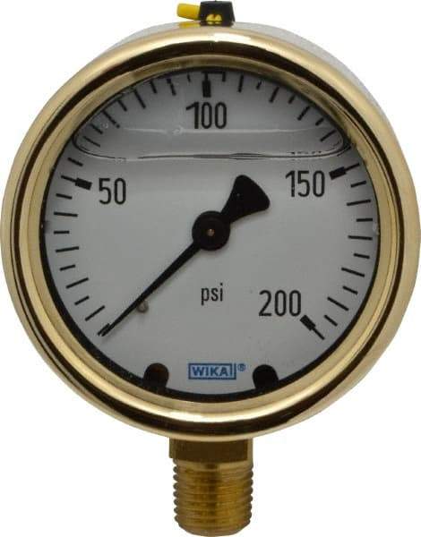 Wika - 2-1/2" Dial, 1/4 Thread, 0-200 Scale Range, Pressure Gauge - Lower Connection Mount, Accurate to 1.5% of Scale - Caliber Tooling