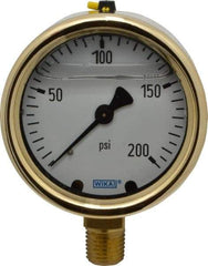 Wika - 2-1/2" Dial, 1/4 Thread, 0-200 Scale Range, Pressure Gauge - Lower Connection Mount, Accurate to 1.5% of Scale - Caliber Tooling