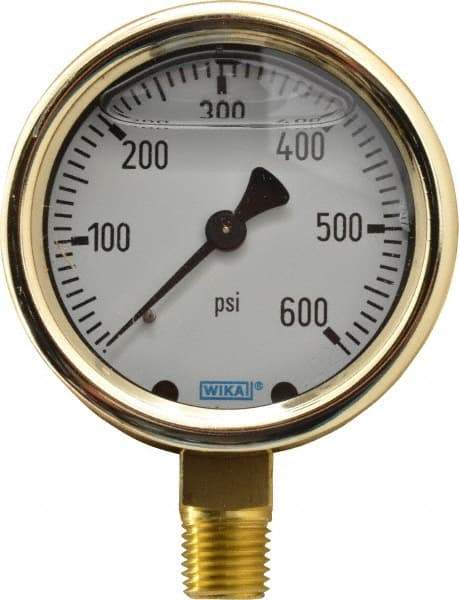 Wika - 2-1/2" Dial, 1/4 Thread, 0-600 Scale Range, Pressure Gauge - Lower Connection Mount, Accurate to 1.5% of Scale - Caliber Tooling