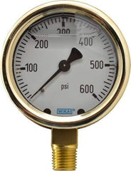 Wika - 2-1/2" Dial, 1/4 Thread, 0-600 Scale Range, Pressure Gauge - Lower Connection Mount, Accurate to 1.5% of Scale - Caliber Tooling