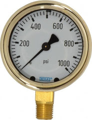 Wika - 2-1/2" Dial, 1/4 Thread, 0-1,000 Scale Range, Pressure Gauge - Lower Connection Mount, Accurate to 1.5% of Scale - Caliber Tooling