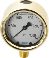 Wika - 2-1/2" Dial, 1/4 Thread, 0-1,500 Scale Range, Pressure Gauge - Lower Connection Mount, Accurate to 1.5% of Scale - Caliber Tooling