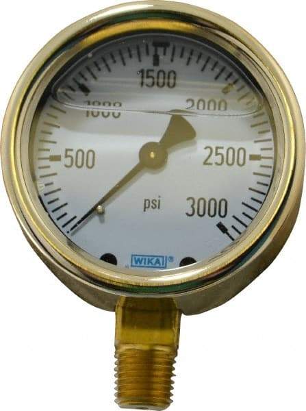 Wika - 2-1/2" Dial, 1/4 Thread, 0-3,000 Scale Range, Pressure Gauge - Lower Connection Mount, Accurate to 1.5% of Scale - Caliber Tooling