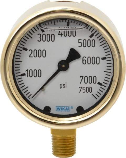 Wika - 2-1/2" Dial, 1/4 Thread, 0-7,500 Scale Range, Pressure Gauge - Lower Connection Mount, Accurate to 1.5% of Scale - Caliber Tooling