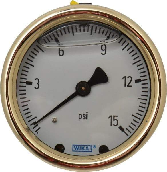 Wika - 2-1/2" Dial, 1/4 Thread, 0-15 Scale Range, Pressure Gauge - Back Connection Mount, Accurate to 1.5% of Scale - Caliber Tooling