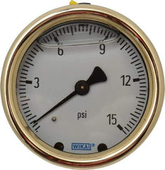 Wika - 2-1/2" Dial, 1/4 Thread, 0-15 Scale Range, Pressure Gauge - Back Connection Mount, Accurate to 1.5% of Scale - Caliber Tooling