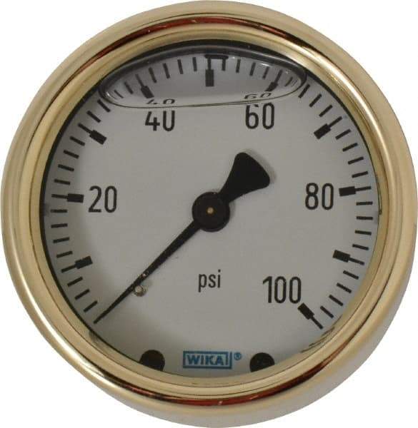 Wika - 2-1/2" Dial, 1/4 Thread, 0-100 Scale Range, Pressure Gauge - Back Connection Mount, Accurate to 1.5% of Scale - Caliber Tooling