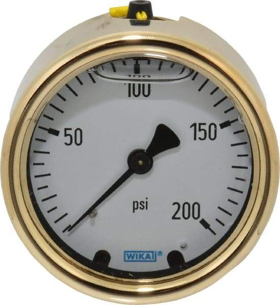 Wika - 2-1/2" Dial, 1/4 Thread, 0-200 Scale Range, Pressure Gauge - Back Connection Mount, Accurate to 1.5% of Scale - Caliber Tooling