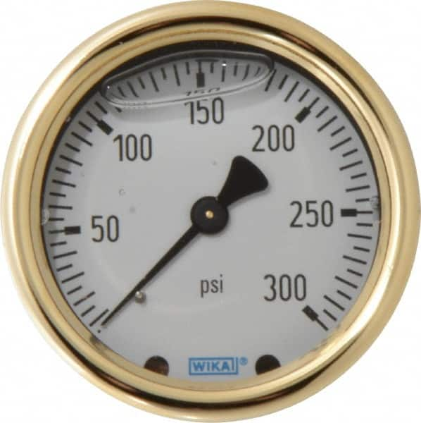 Wika - 2-1/2" Dial, 1/4 Thread, 0-300 Scale Range, Pressure Gauge - Back Connection Mount, Accurate to 1.5% of Scale - Caliber Tooling