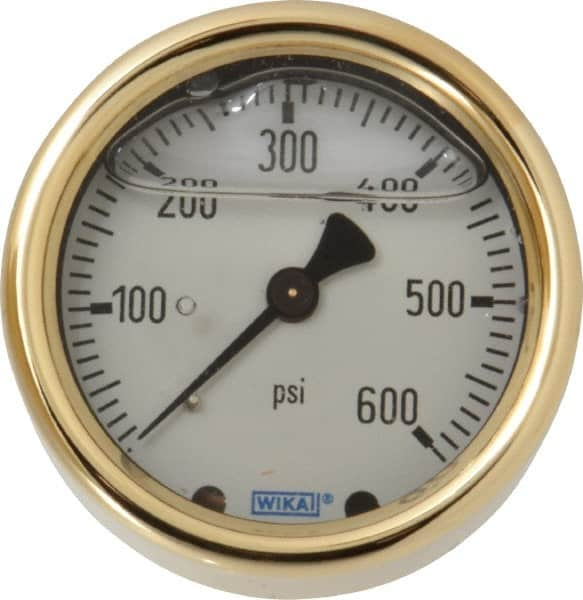 Wika - 2-1/2" Dial, 1/4 Thread, 0-600 Scale Range, Pressure Gauge - Back Connection Mount, Accurate to 1.5% of Scale - Caliber Tooling