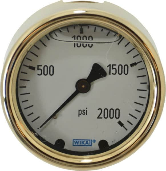 Wika - 2-1/2" Dial, 1/4 Thread, 0-2,000 Scale Range, Pressure Gauge - Back Connection Mount, Accurate to 1.5% of Scale - Caliber Tooling