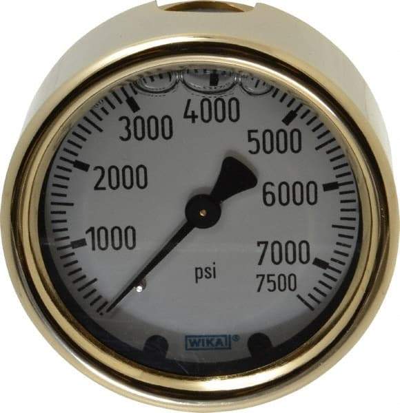 Wika - 2-1/2" Dial, 1/4 Thread, 0-7,500 Scale Range, Pressure Gauge - Back Connection Mount, Accurate to 1.5% of Scale - Caliber Tooling