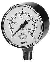 Wika - 2-1/2" Dial, 1/4 Thread, 0-3 Scale Range, Pressure Gauge - Lower Connection Mount, Accurate to 1.5% of Scale - Caliber Tooling