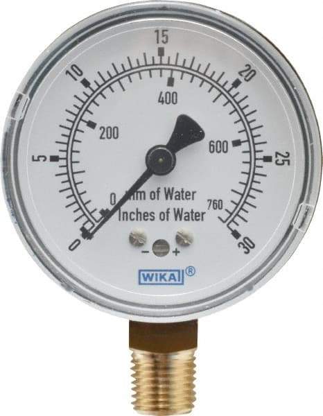 Wika - 2-1/2" Dial, 1/4 Thread, 0-30/0-760 Scale Range, Pressure Gauge - Lower Connection Mount, Accurate to 1.5% of Scale - Caliber Tooling