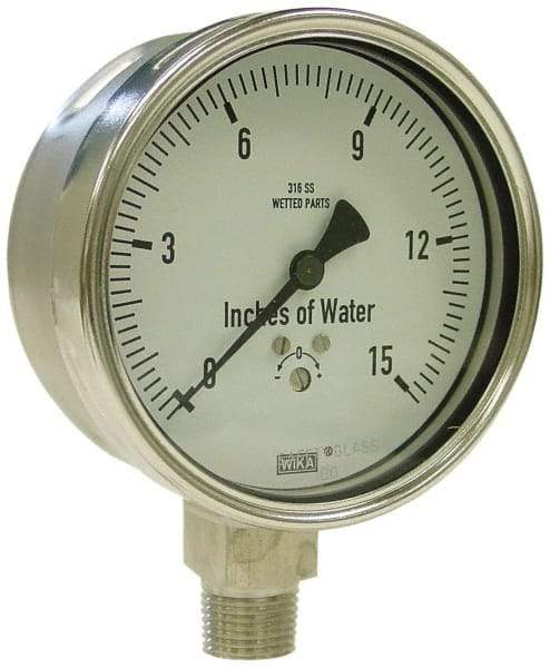 Wika - 4" Dial, 1/4 Thread, 0-5 Scale Range, Pressure Gauge - Lower Connection Mount, Accurate to 1.5% of Scale - Caliber Tooling