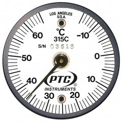 PTC Instruments - -15 to 65°C, 2 Inch Dial Diameter, Dual Magnet Mount Thermometer - 1° Division Graduation - Caliber Tooling