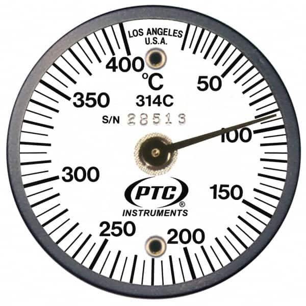 PTC Instruments - 10 to 400°C, 2 Inch Dial Diameter, Dual Magnet Mount Thermometer - 5° Division Graduation - Caliber Tooling