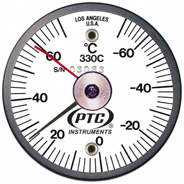 PTC Instruments - -70 to 70°C, 2 Inch Dial Diameter, Dual Magnet Mount Thermometer - 2° Division Graduation - Caliber Tooling