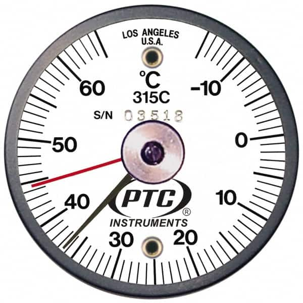 PTC Instruments - -15 to 65°C, 2 Inch Dial Diameter, Dual Magnet Mount Thermometer - 1° Division Graduation - Caliber Tooling