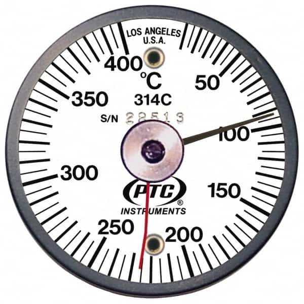 PTC Instruments - 10 to 400°C, 2 Inch Dial Diameter, Dual Magnet Mount Thermometer - 5° Division Graduation - Caliber Tooling