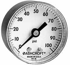 Ashcroft - 1-1/2" Dial, 1/8 Thread, 0-160 Scale Range, Pressure Gauge - Center Back Connection Mount - Caliber Tooling