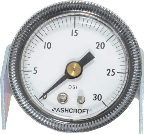 Ashcroft - 1-1/2" Dial, 1/8 Thread, 0-30 Scale Range, Pressure Gauge - Center Back Connection Mount - Caliber Tooling