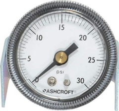 Ashcroft - 1-1/2" Dial, 1/8 Thread, 0-30 Scale Range, Pressure Gauge - Center Back Connection Mount - Caliber Tooling