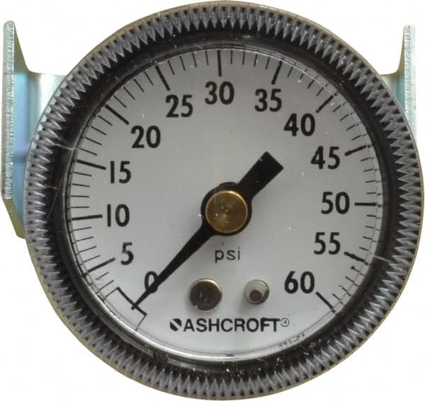 Ashcroft - 1-1/2" Dial, 1/8 Thread, 0-60 Scale Range, Pressure Gauge - Center Back Connection Mount - Caliber Tooling