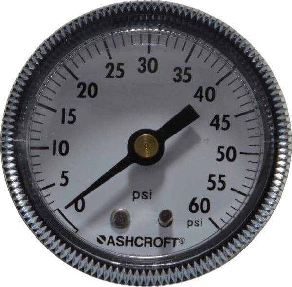 Ashcroft - 2" Dial, 1/4 Thread, 0-60 Scale Range, Pressure Gauge - Center Back Connection Mount - Caliber Tooling