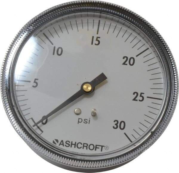 Ashcroft - 3-1/2" Dial, 1/4 Thread, 0-30 Scale Range, Pressure Gauge - Center Back Connection Mount - Caliber Tooling