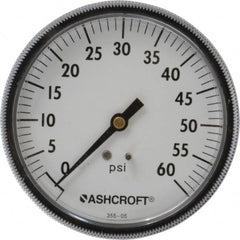 Ashcroft - 3-1/2" Dial, 1/4 Thread, 0-60 Scale Range, Pressure Gauge - Center Back Connection Mount - Caliber Tooling