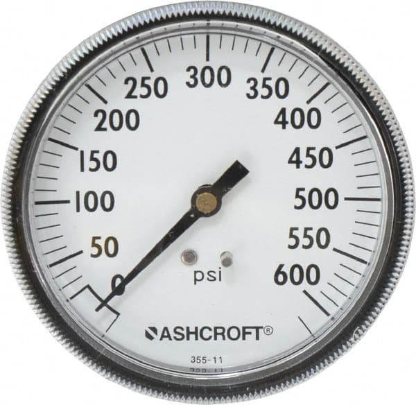 Ashcroft - 3-1/2" Dial, 1/4 Thread, 0-600 Scale Range, Pressure Gauge - Center Back Connection Mount - Caliber Tooling