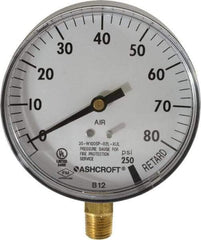 Ashcroft - 3-1/2" Dial, 1/4 Thread, 0-100 Scale Range, Pressure Gauge - Lower Connection Mount - Caliber Tooling