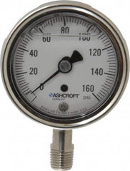 Ashcroft - 2-1/2" Dial, 1/4 Thread, 0-160 Scale Range, Pressure Gauge - Lower Connection Mount, Accurate to 1% of Scale - Caliber Tooling