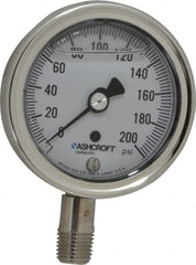 Ashcroft - 2-1/2" Dial, 1/4 Thread, 0-200 Scale Range, Pressure Gauge - Lower Connection Mount, Accurate to 1% of Scale - Caliber Tooling