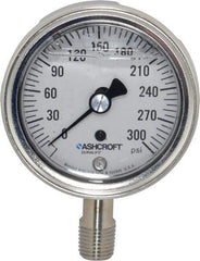 Ashcroft - 2-1/2" Dial, 1/4 Thread, 0-300 Scale Range, Pressure Gauge - Lower Connection Mount, Accurate to 1% of Scale - Caliber Tooling