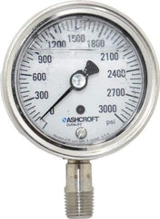 Ashcroft - 2-1/2" Dial, 1/4 Thread, 0-3,000 Scale Range, Pressure Gauge - Lower Connection Mount, Accurate to 1% of Scale - Caliber Tooling