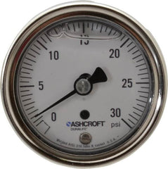 Ashcroft - 2-1/2" Dial, 1/4 Thread, 0-30 Scale Range, Pressure Gauge - Center Back Connection Mount, Accurate to 1% of Scale - Caliber Tooling