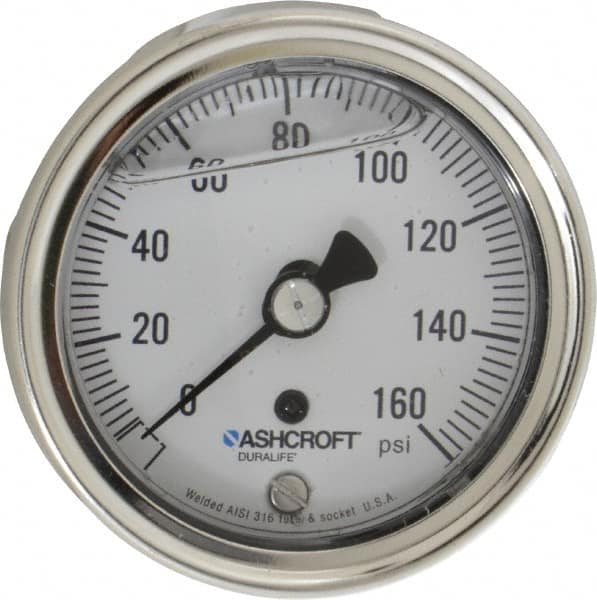 Ashcroft - 2-1/2" Dial, 1/4 Thread, 0-160 Scale Range, Pressure Gauge - Center Back Connection Mount, Accurate to 1% of Scale - Caliber Tooling